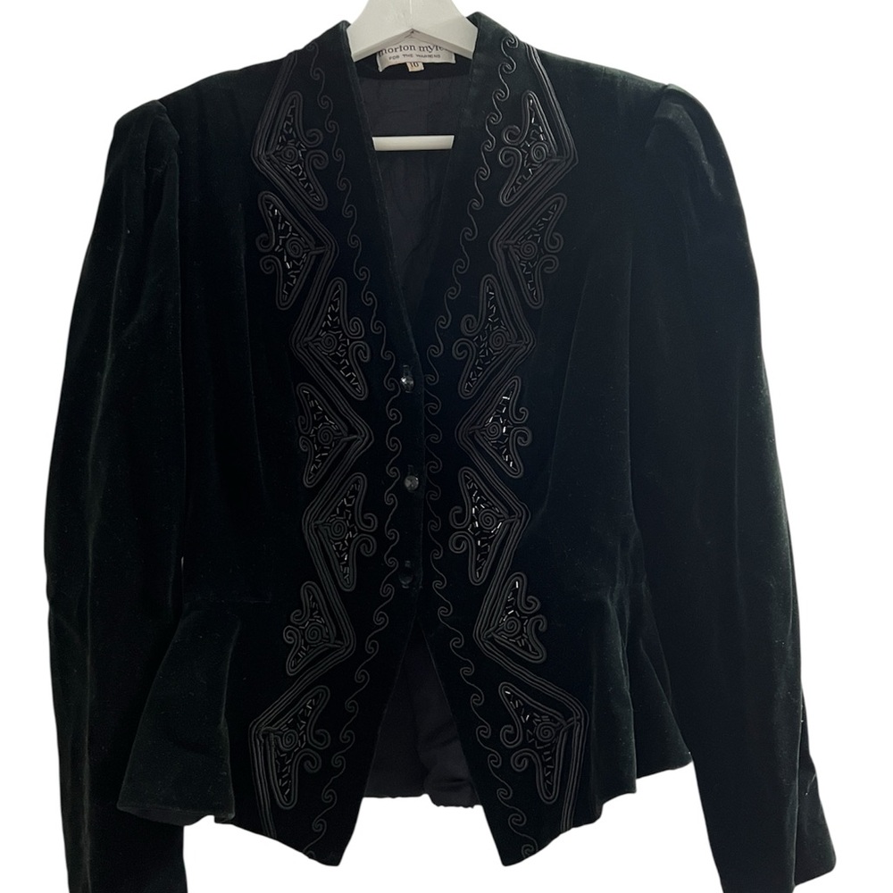 Morton Myles Black Velvet Embroidered Blazer